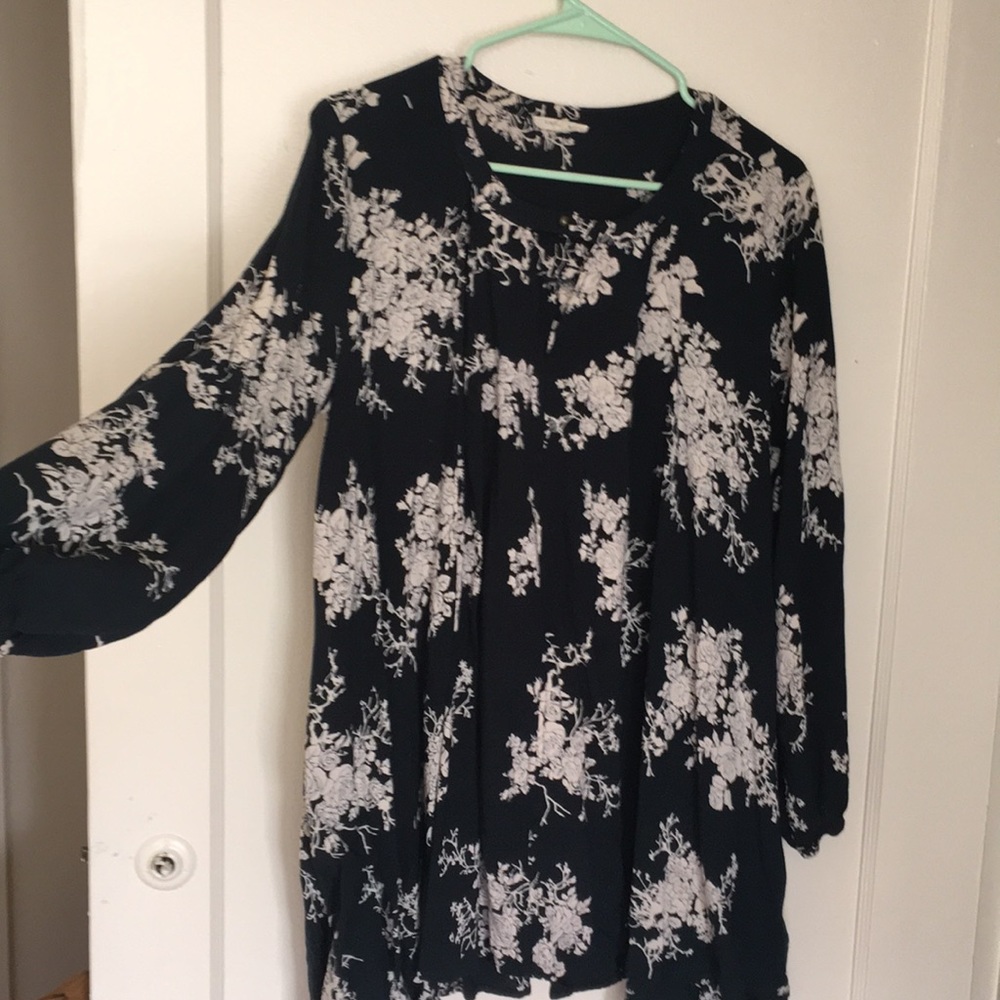 Dark green cream floral baby doll shirt